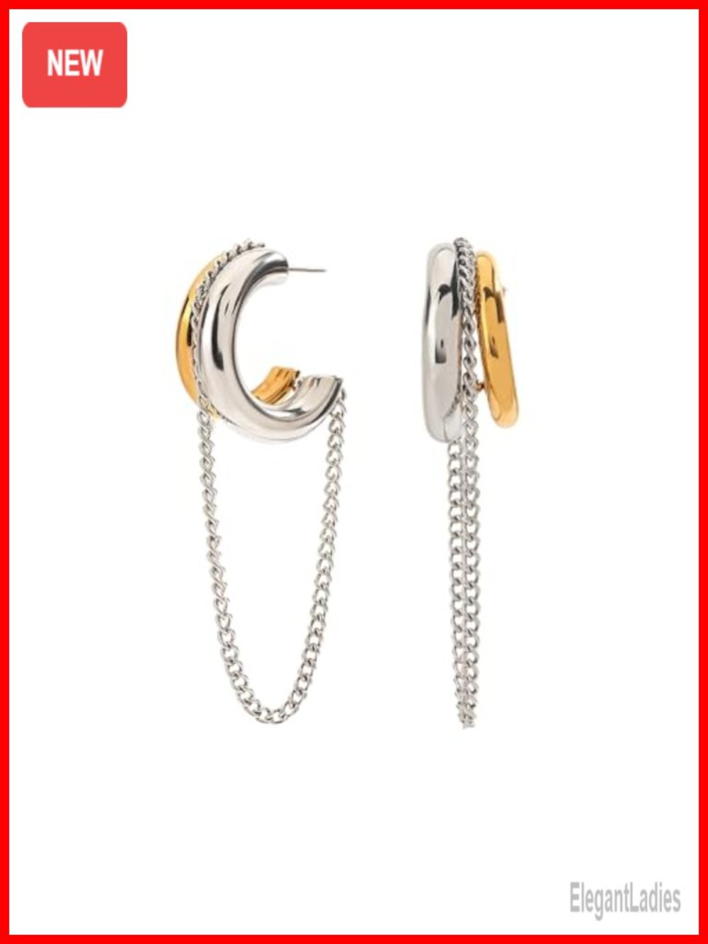 Gold and Silver Tone Tassel Chain Hoop Earrings Women Fashion Jewelry Gift